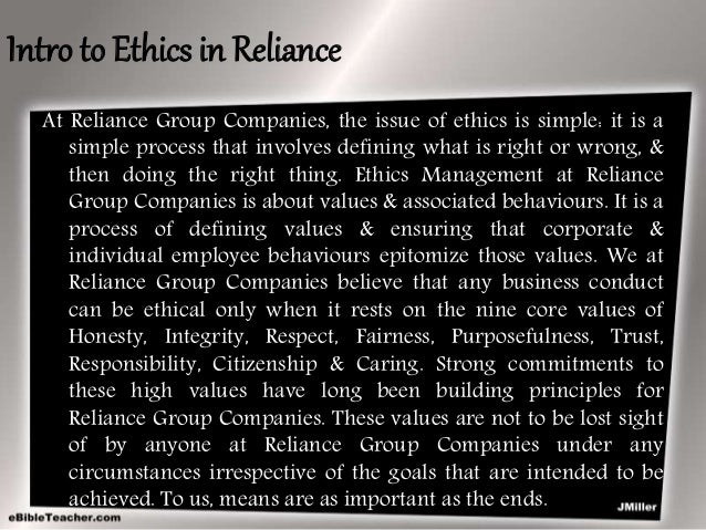 Ethical issues in reliance industry ethical dilemma faced by reliance